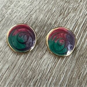 So Cute Vintage Pierced Earrings W Pinks Purples & Greens Enamel